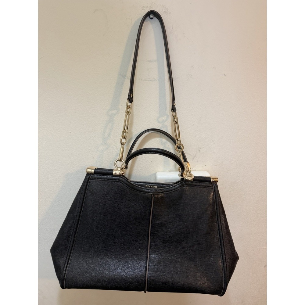 Coach Madison Caroline Black Textured Leather Satchel Crossbody Bag 25245